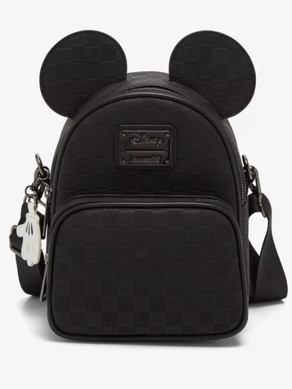 Loungefly Disney Mickey Mouse Black Checkered Figural Convertible Crossbody Bag